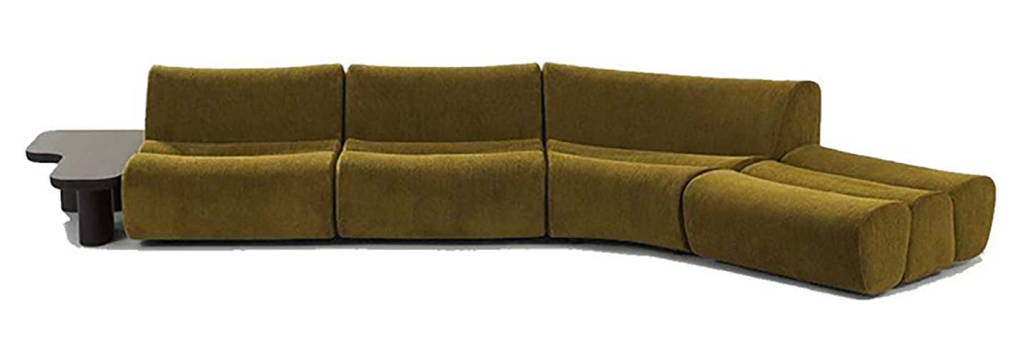 Modular Curved Sectional Sofa with Attached Side Table