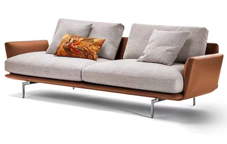 Two-Tone Fabric and Leather Two-Seat Sofa with Chrome Legs