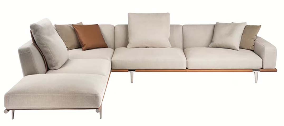 Left-Chaise L-Shaped Fabric Sectional Sofa with Chrome Legs