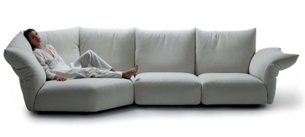 Off-White Low-Profile Curved Left-Chaise Modular Sectional Sofa