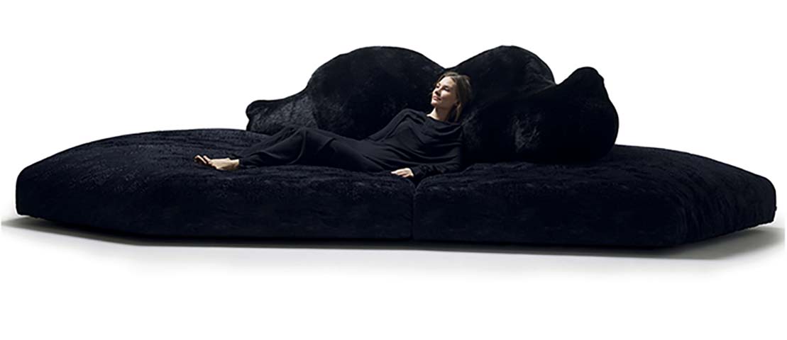 Black Faux Fur Organic Cloud Low Profile Floor Sofa