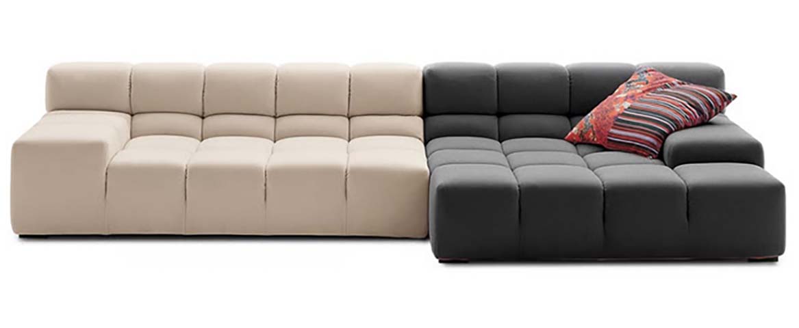 Two-Tone Grid-Tufted L-Shaped Modular Sectional Sofa