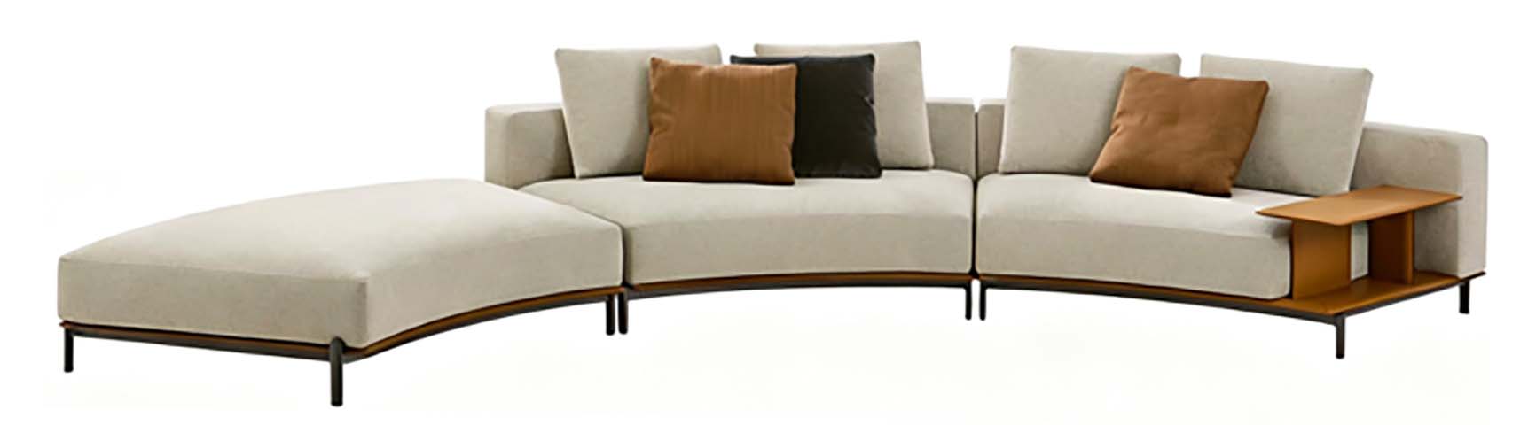 Modern Curved Left Chaise Sectional Sofa with Integrated Two-Tier Side Table