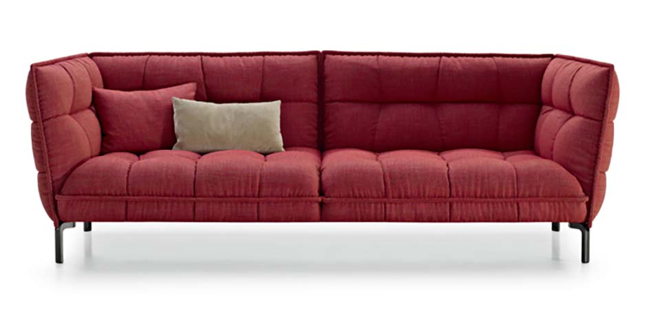 Quilted Grid Upholstered 3-Seater Sofa with Angled Black Metal Legs
