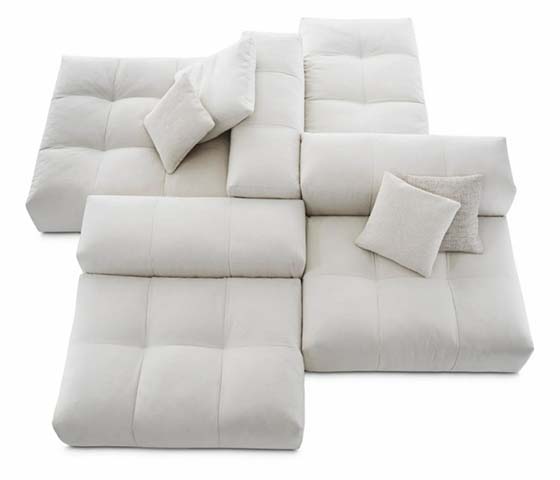 Off-White Tufted Low-Profile Modular Sectional Pit Sofa