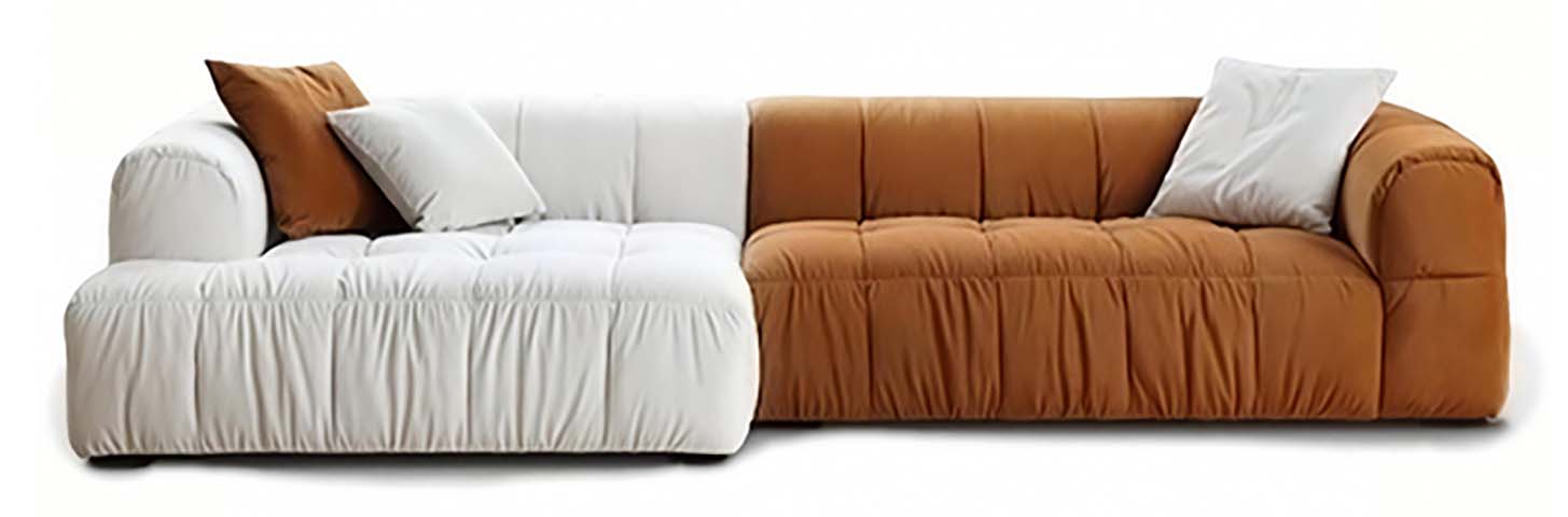 Two-Tone Channel-Tufted L-Shaped Modular Sectional Sofa with Left Chaise
