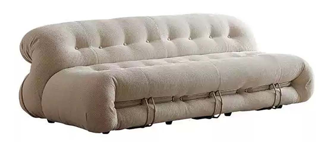Beige Tufted Armless Upholstered 3-Seat Sofa