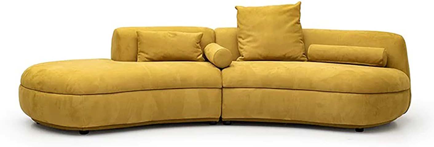 Mustard Velvet Curved 2-Module Chaise Sectional Sofa with Throw Pillows
