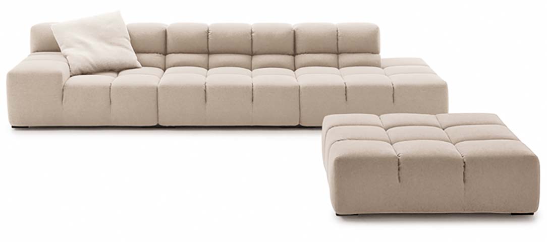Beige Tufted Grid Modular Sectional Sofa with Matching Ottoman