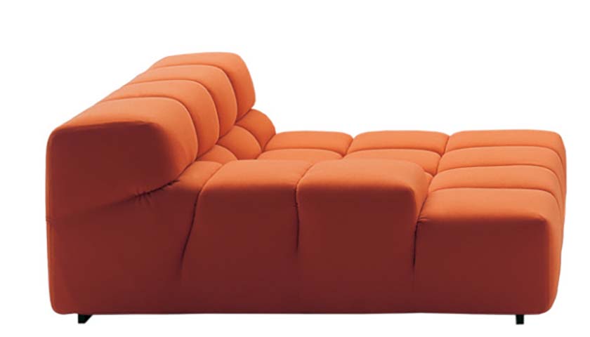 Orange Block-Quilted Left Chaise Sectional Sofa Module