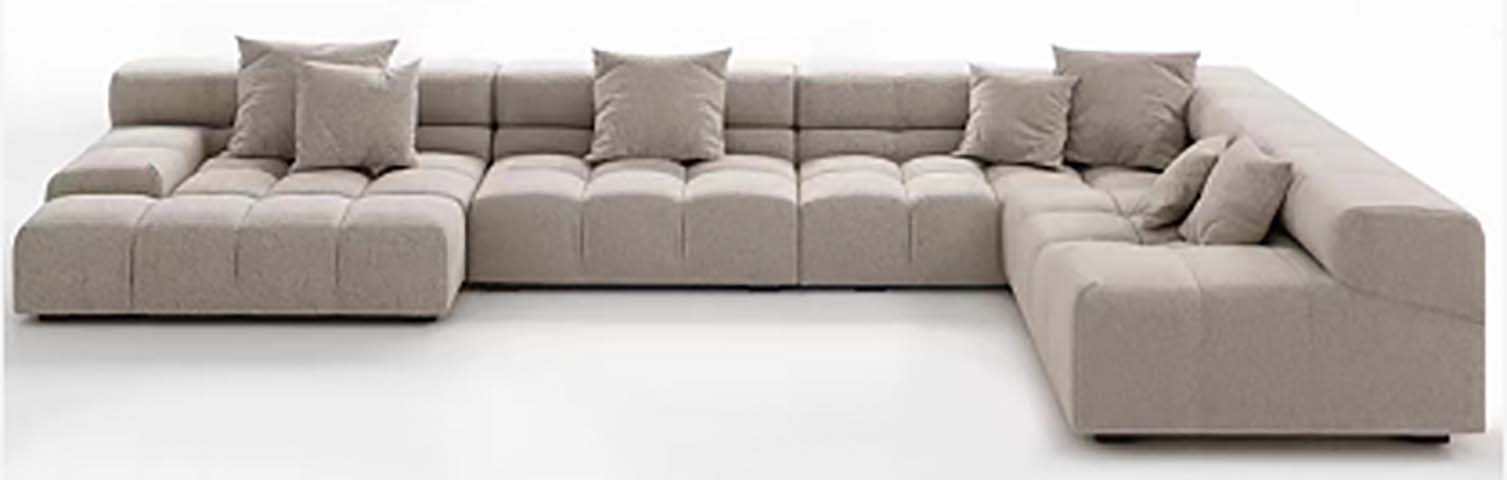 Light Beige Grid-Quilted Low-Profile Modular L-Shaped Sectional Sofa