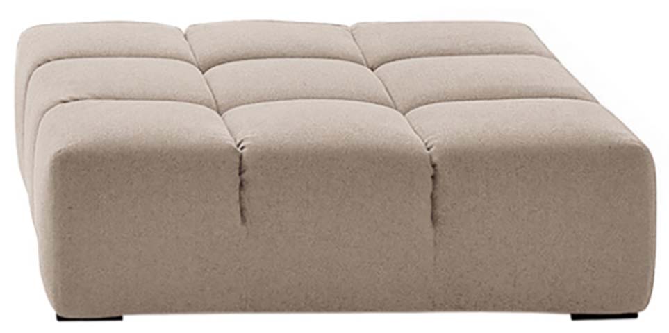 Beige 3x3 Grid Channel Tufted Boucle Upholstered Square Ottoman