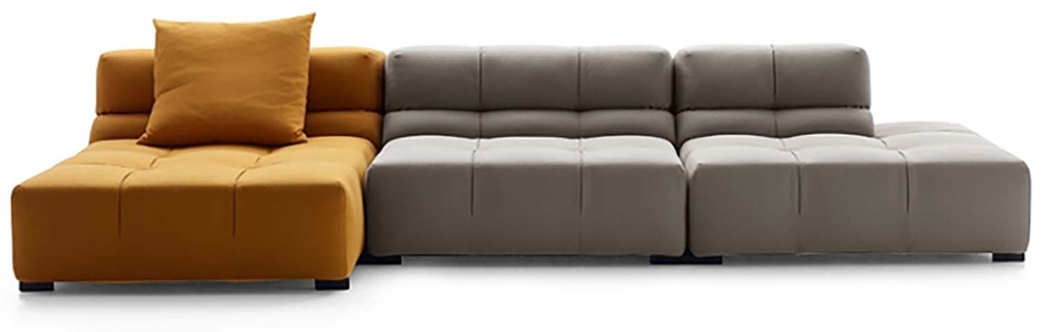 Two-Tone Grid-Tufted Armless Modular L-Shaped Sectional Sofa