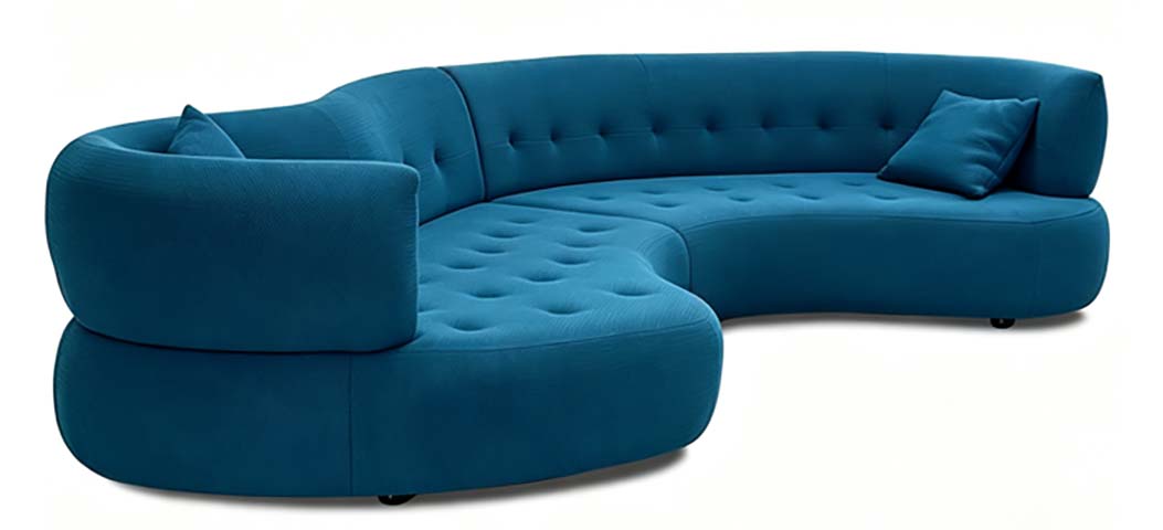 Curved Tufted Fabric Sectional Sofa