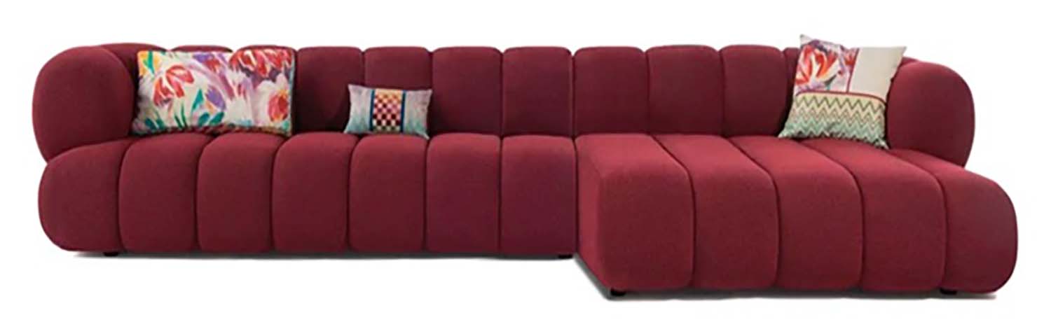 Burgundy Channel-Tufted Right-Chaise L-Shaped Modular Sectional Sofa