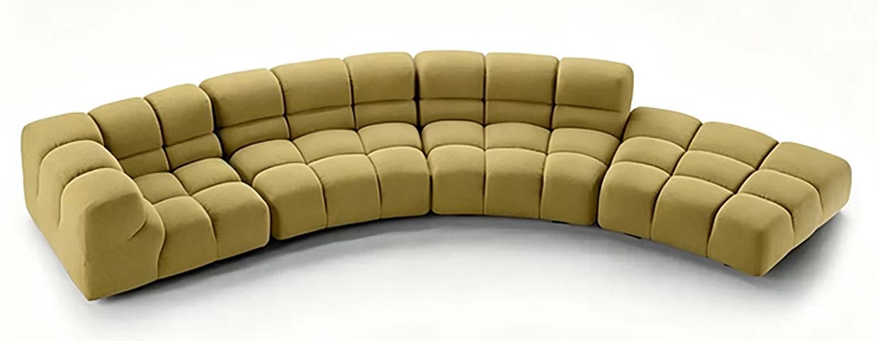 Olive Green Grid-Quilted Curved Modular Sectional Sofa with Left Rounded Arm and Right Armless Chaise