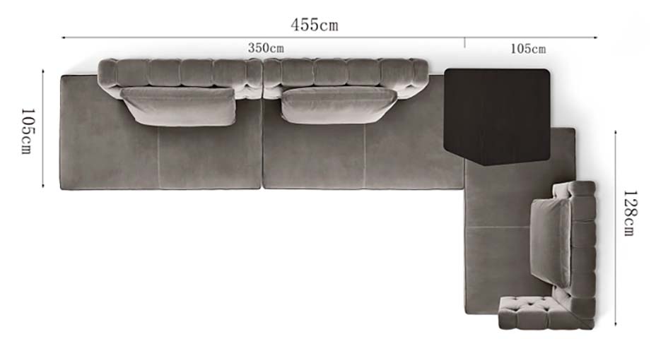 L-Shaped Channel-Tufted Warm Grey Velvet Sectional Sofa with Integrated End Table