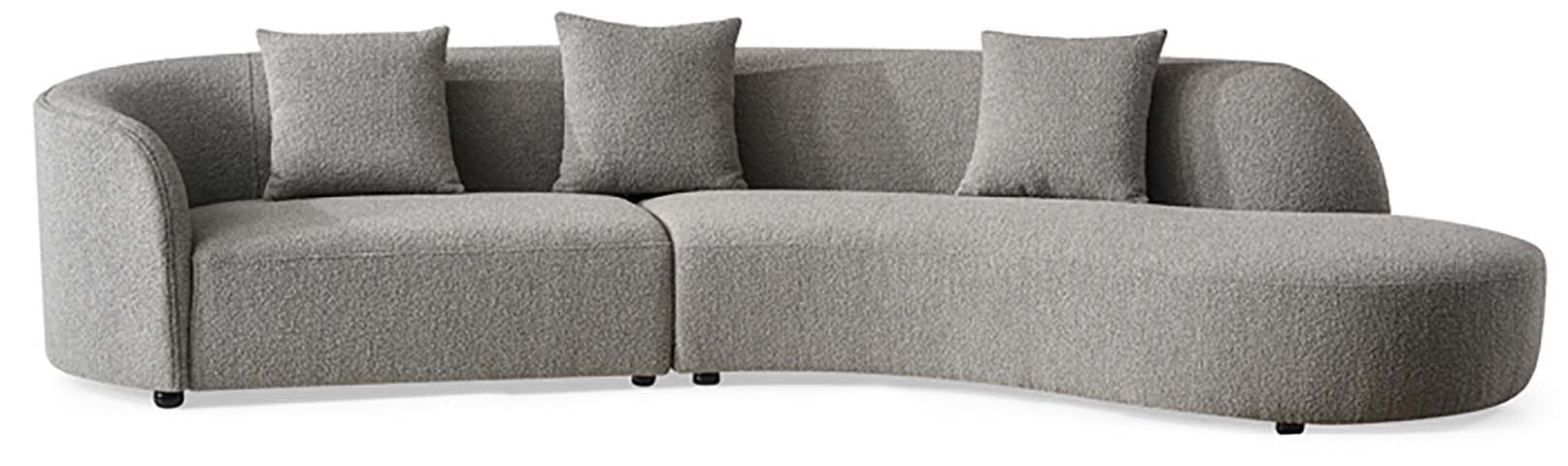 Gray Boucle Curved 4-Seater Sectional Sofa with Throw Pillows