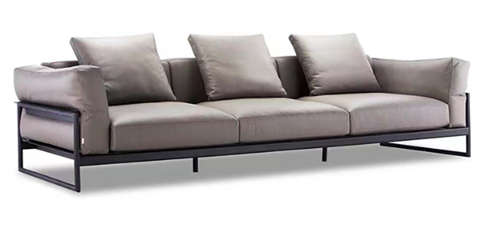 Modern Minimalist Three-Seat Upholstered Sofa with Dark Metal Sled Base