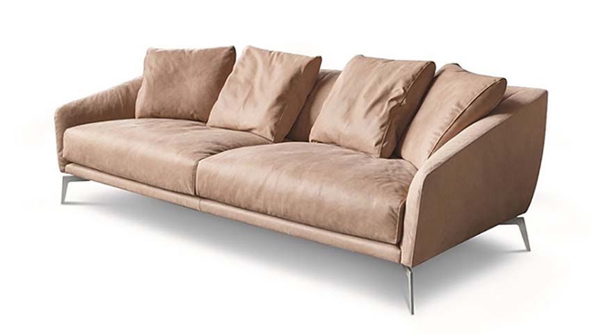 Khaki Upholstered 3-Seat Stationary Sofa with Splayed Silver Metal Legs