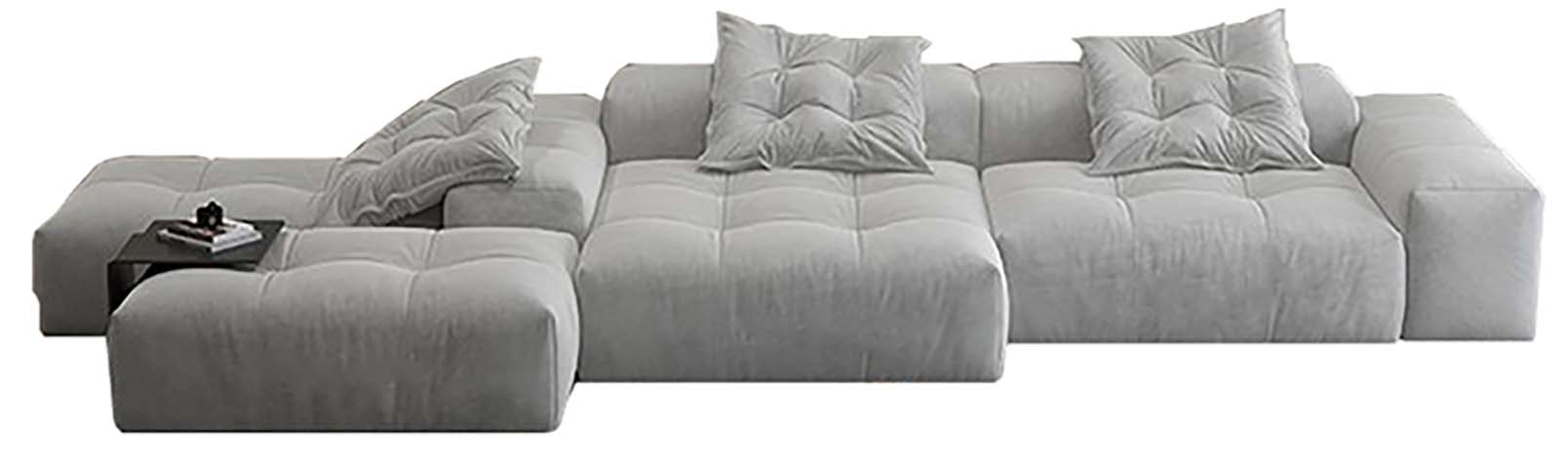 Light Gray Tufted L-Shaped Modular Sectional Sofa