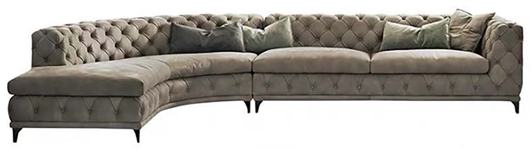 Curved Button-Tufted L-Shaped Sectional Sofa with Left Chaise
