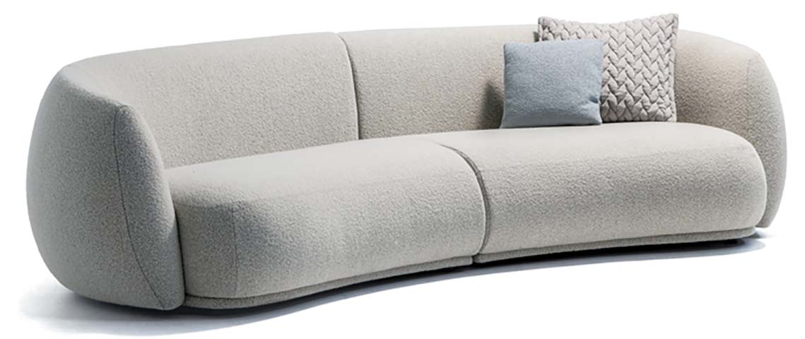 Light Gray Boucle Curved Upholstered Sofa