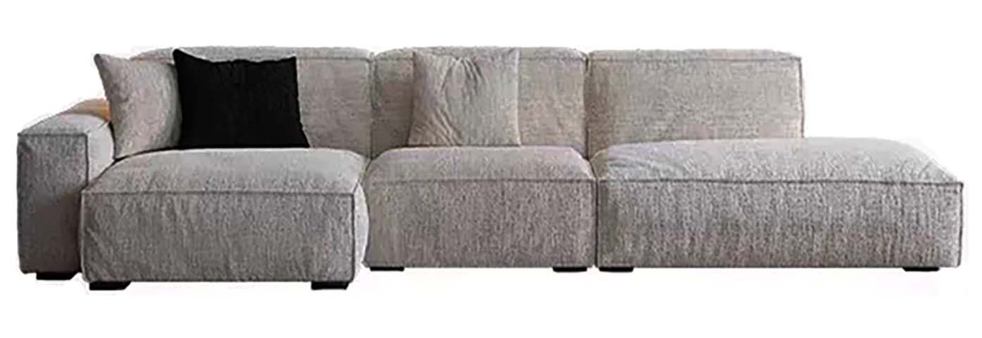 Light Gray Textured Fabric Right-Chaise L-Shaped Modular Sectional Sofa