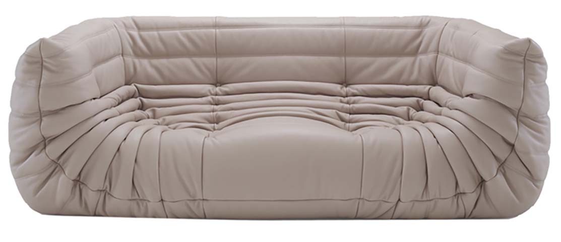 Light Taupe Quilted Channel-Tufted Three-Seater Modular Floor Sofa