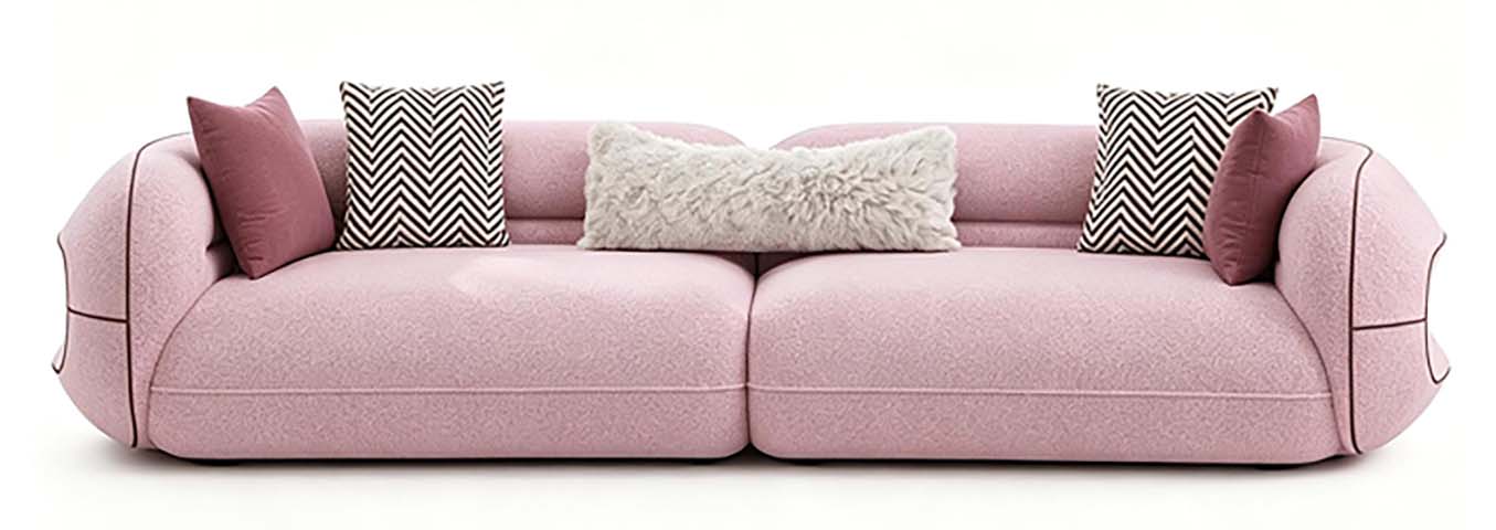 Contemporary Curved Arm Upholstered 4-Seat Sofa with Decorative Throw Pillows