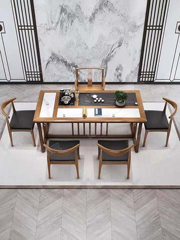 New Chinese Style Solid Wood Integrated Kung Fu Tea Table Set with 5 Chairs