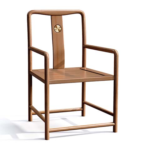 New Chinese Style Solid Wood Armchair with Brass Inlay
