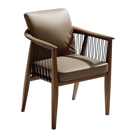 Wood Frame Upholstered Dining Armchair with Vertical Spindle Detail