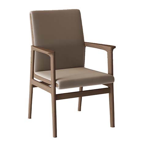 Walnut Finish Solid Wood Upholstered Dining Armchair