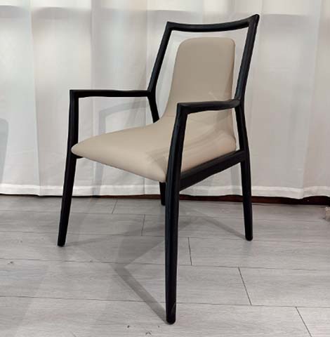 Modern Geometric Black Frame Beige Upholstered Arm Dining Chair