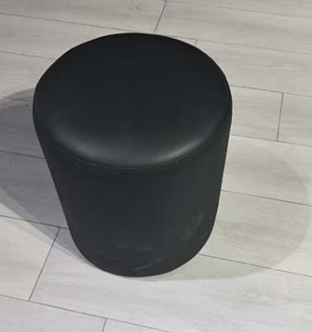 Black Smooth Upholstered Round Drum Ottoman Pouf Stool