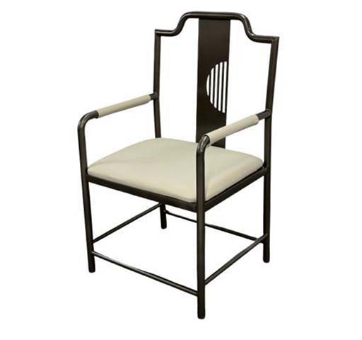 New Chinese Style Dark Metal Frame Cream Upholstered Dining Armchair