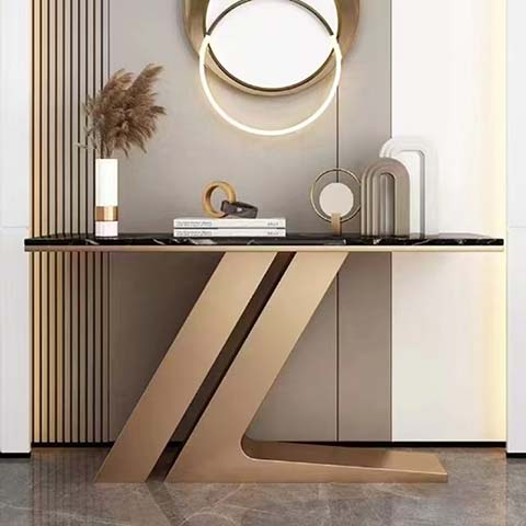 Modern Luxury Asymmetrical Z-Base Black Marble Entryway Console Table
