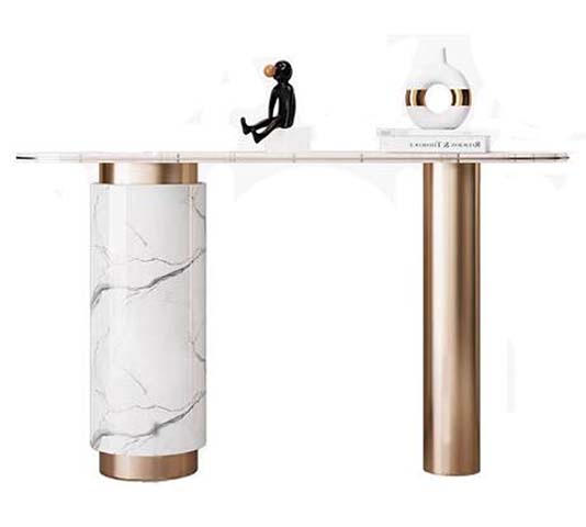 Modern Glass Top Console Entry Table with Marble Column Support