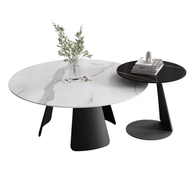 2-Piece Sculptural Base Round Nesting Coffee Table Set