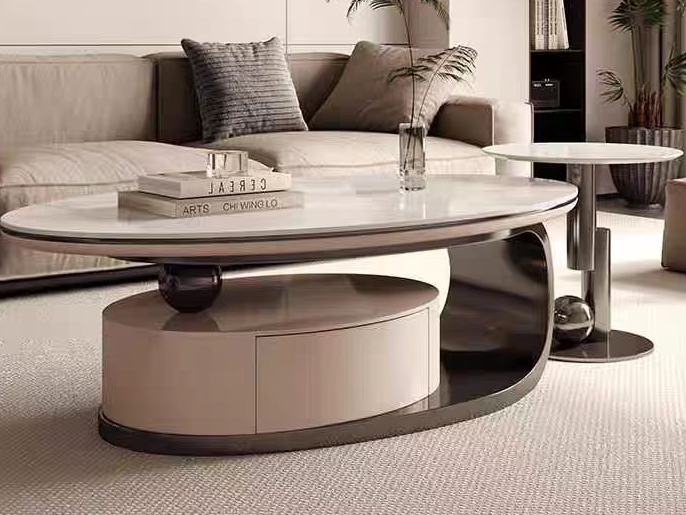 Modern Oval Coffee Table with Lower Storage Drawer
