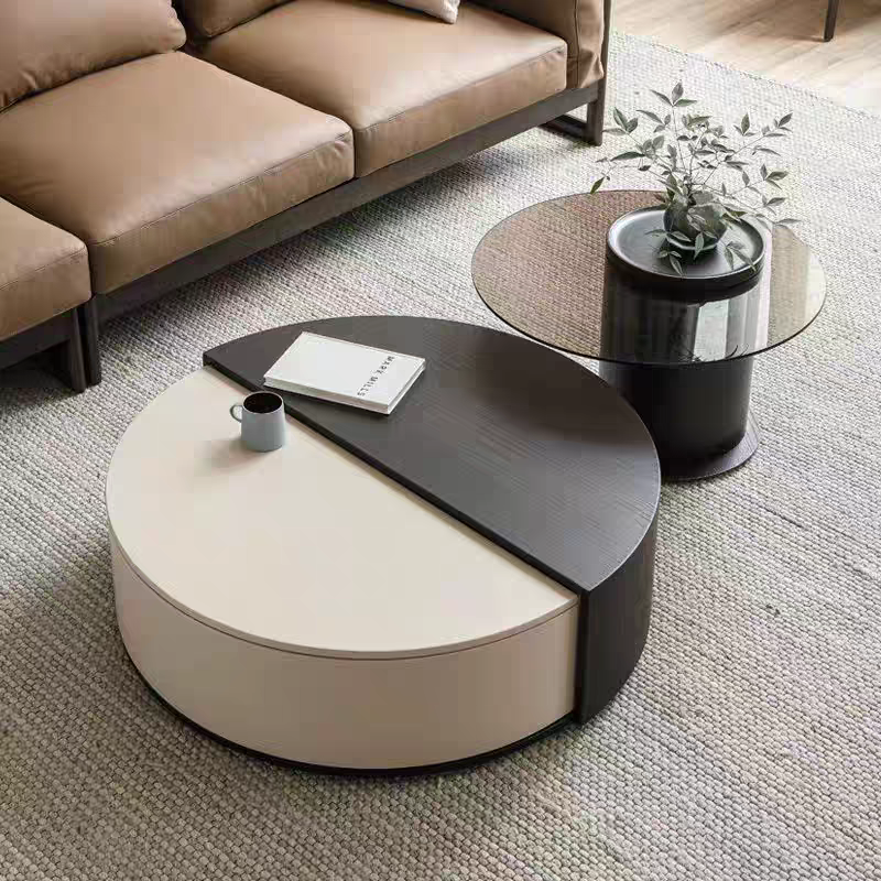2-Piece Round Nesting Coffee Table Set with Integrated Storage