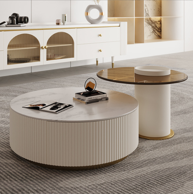 Modern Fluted Round Nesting Coffee Table Set
