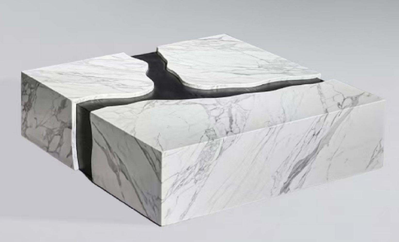 Sculptural Interlocking White Marble Block Coffee Table