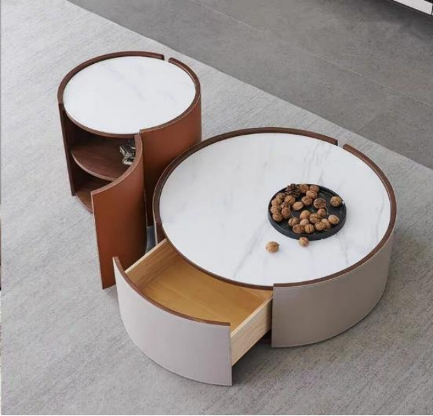 2-Piece Nesting Round Coffee Table Set with Hidden Storage