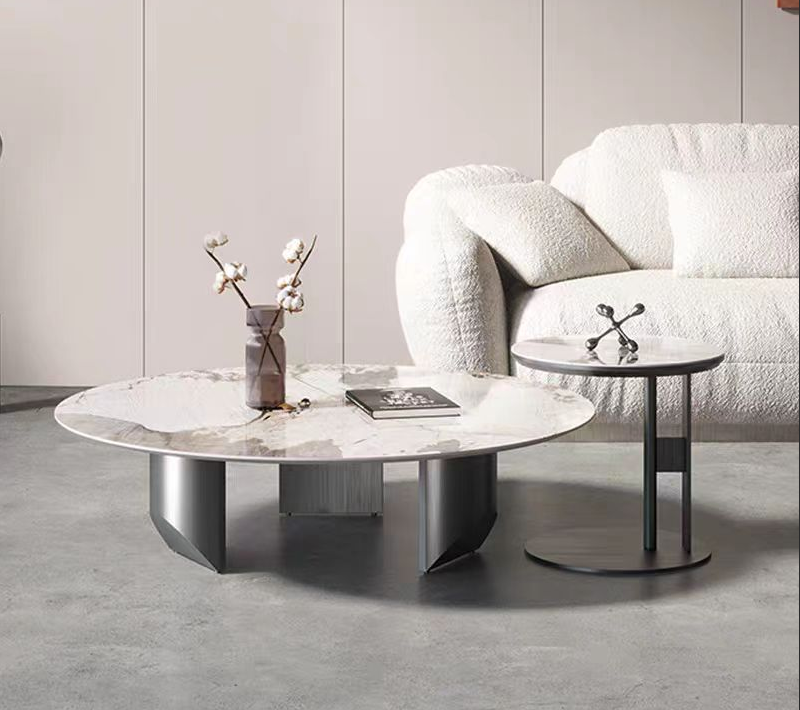Oval Marble Top Nesting Coffee Table Set with Side Table