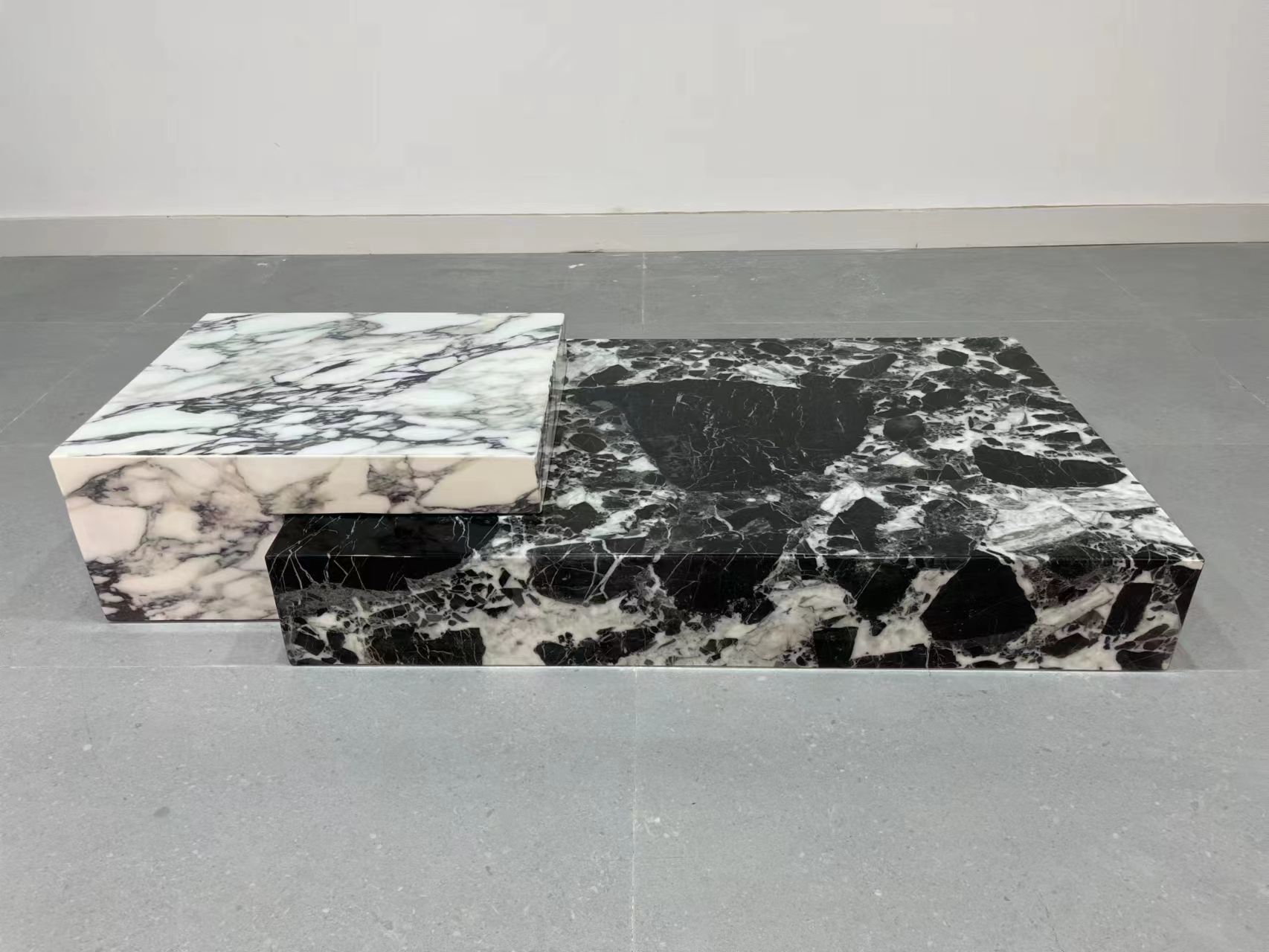 Two-Tier Offset Block Natural Stone Coffee Table