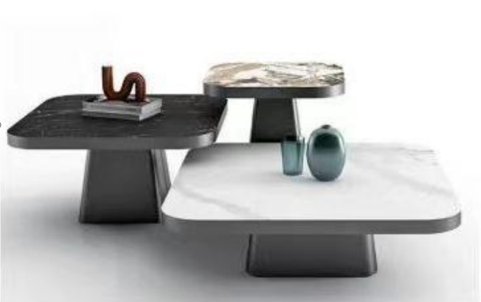 Modern 3-Piece Staggered Mixed Marble-Look Pedestal Coffee Table Set