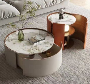 Two-Tone Round Nesting Coffee Table Set with Open Lower Storage