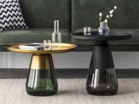 Set of 2 Modern Round Tray-Top Side End Tables